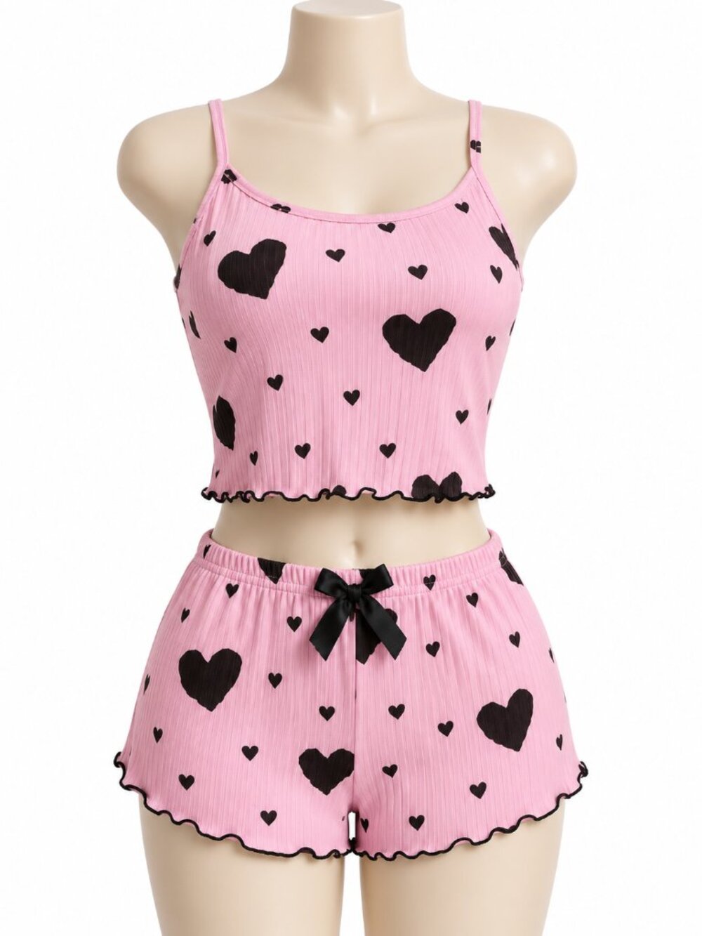 Tank Pink with Black Heart short set